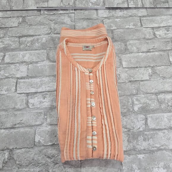 FAHERTY Women's Medium Isha Striped 100% Organic Cotton Dress Pockets Peach/Pink - Picture 13 of 13